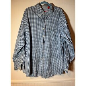 Izod Mens 3XL Blue White Gingham Plaid Button Down Shirt Long Sleeve Cotton
